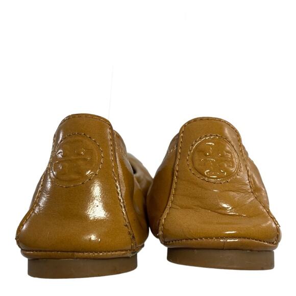 Tory Burch Eddie Ballet Flats Royal Tan Patent Leather Slip On Size 6.5 Medium - Picture 2 of 14